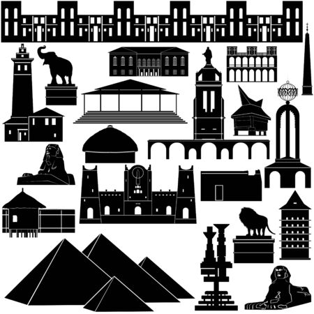 Contour collection of buildings and structures.のイラスト素材