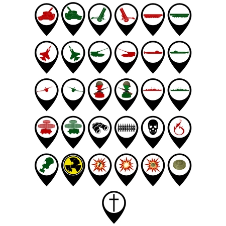 Set of icons on the military theme. The illustration on white background.のイラスト素材