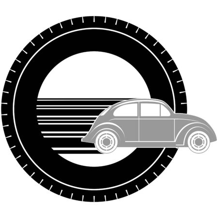 Icon a passenger car on the background of the wheel. The illustration on a white background.のイラスト素材