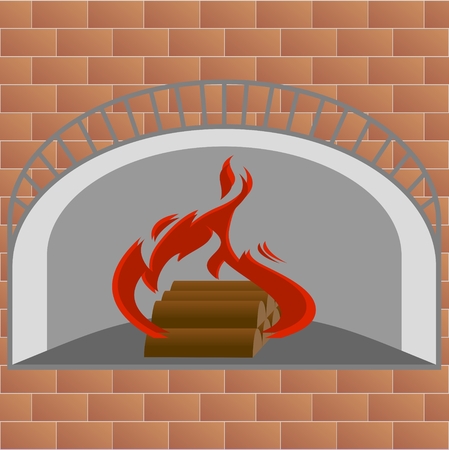 Fireplace, a device for heating the house. Burning fire in the fireplace.のイラスト素材