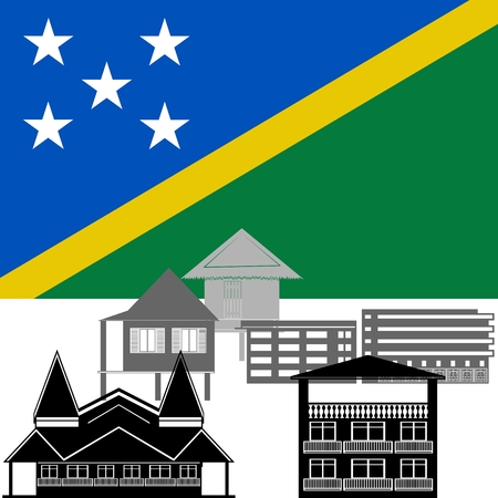 National flag of Solomon islands and architectural attractions. The illustration on a white background.のイラスト素材