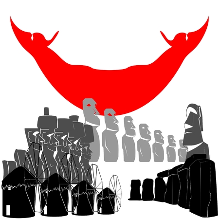 National flag of Easter Island and architectural attractions. The illustration on a white background.のイラスト素材