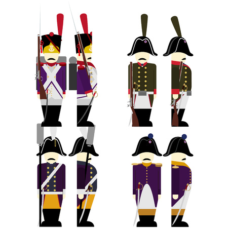 French Army soldiers in uniforms and weapons were used in the 1812 war. The illustration on a white background.のイラスト素材