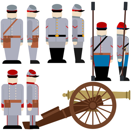 Gunners of the Armed Forces of the Confederation during the US Civil War. The illustration on a white background.のイラスト素材