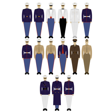 Insignia and military uniforms of the US Army. The illustration on a white background.のイラスト素材
