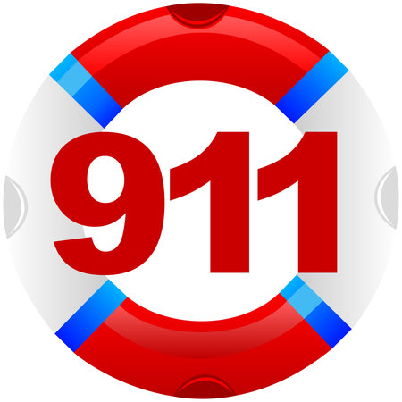 phone 911 emergency number on the background of a life buoy. The illustration on a white background.