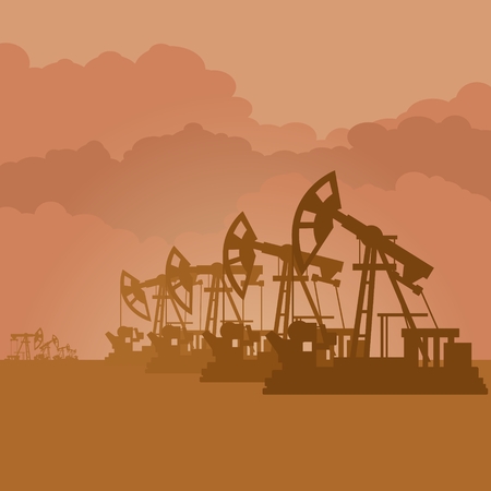 Oil pumps pump oil. The illustration on a brown background.のイラスト素材
