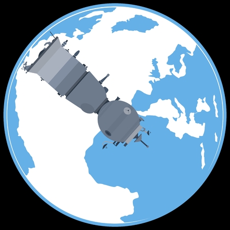 Space satellite on a background of the planet Earth. The illustration on a black background.のイラスト素材