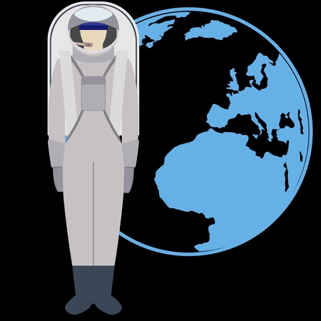 The space suit on the background of the Earth. The illustration on a black background.のイラスト素材