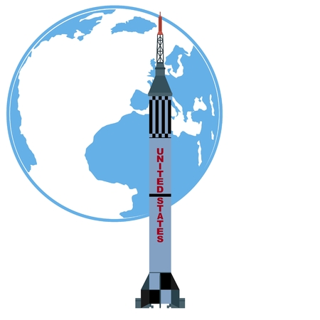 Booster ?Redstone? against the background of the Earth. The illustration on a white background.のイラスト素材