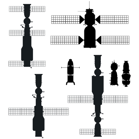 Space satellites and orbital stations. The illustration on a white background.のイラスト素材