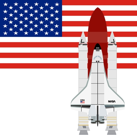 Multi-purpose aerospace system ?Space Shuttle? against the background of the American flag. The illustration on a white background.のイラスト素材