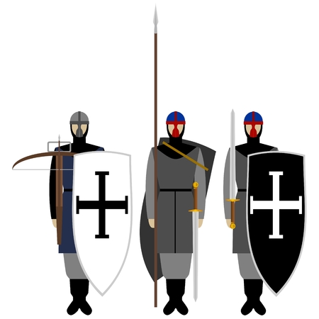 Medieval knights, weapons, uniforms and jousting signs and symbols. The illustration on a white background.のイラスト素材