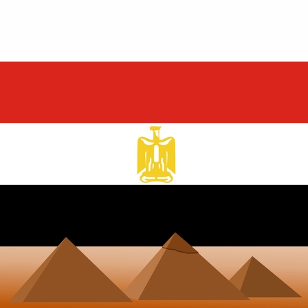 The Egyptian pyramids on the background of the national flag of Egypt. The illustration on a white background.のイラスト素材