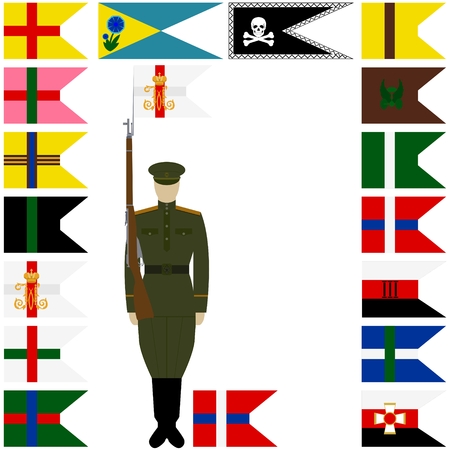 The infantry, engineering and special units existed linear icons, one for each company and individual - on the battalion. The illustration on a white background.のイラスト素材