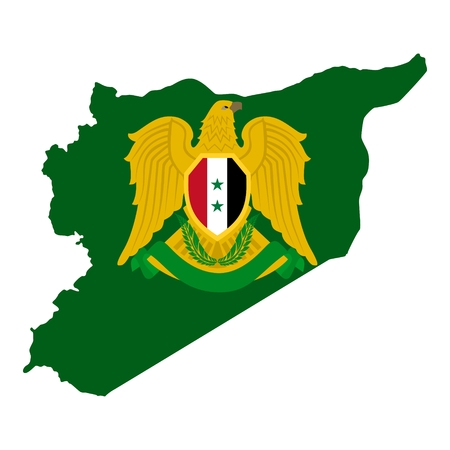 Map of the Syrian Arab Republic and the Syrian character. The illustration on a white background.のイラスト素材