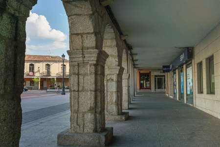 stone porticos in the Plaza de EspaÃ±a in PeÃ±aranda de Bracamonte, Salamanca, Spain, July 2020.のeditorial素材