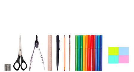 Set of school supplies on a white background
