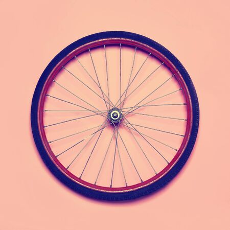 Vintage hipster photo bicycle wheel, abstract minimalism conceptの写真素材