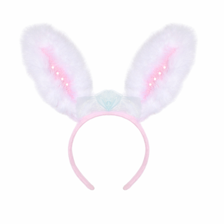 Fluffy pink rabbit ears on a white backgroundの写真素材