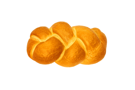 loaf of white bread with a golden crust isolated on a white backgroundの写真素材