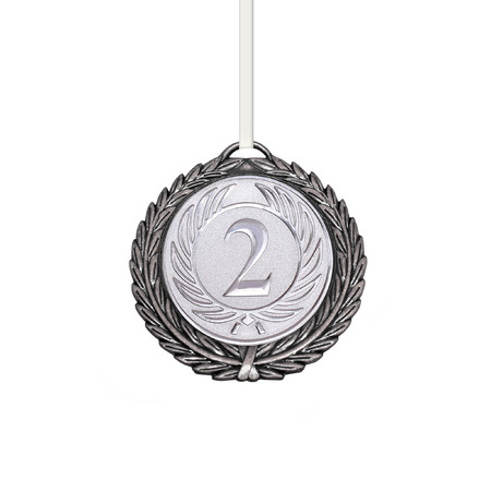 Sports award silver medal isolated on a white backgroundの写真素材