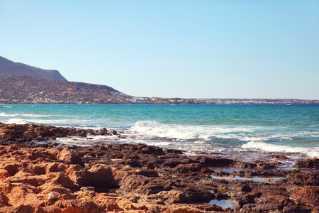 Landscape of blue sea and mountain backgroundの写真素材