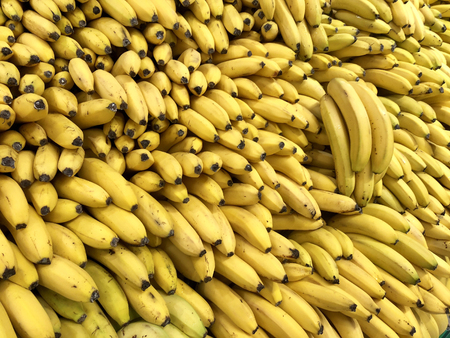 Many fresh fruits yellow bananas in supermarket, food concept backgroundの写真素材