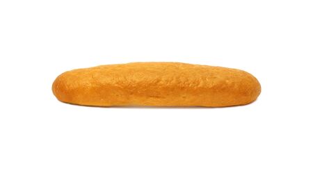 Long loaf of white bread with golden crust isolated on white backgroundの写真素材