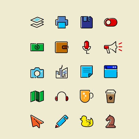 Single line icons set with some color detailing and accentのイラスト素材