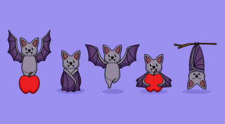 Set of cute baby bats in purple backgroundのイラスト素材