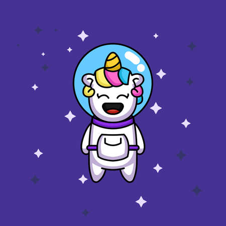 Cute funny unicorn with spacesuit in spaceのイラスト素材