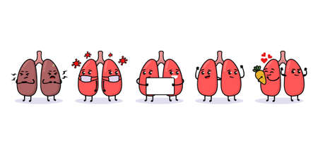 Set of cute lungs organ mascot designのイラスト素材