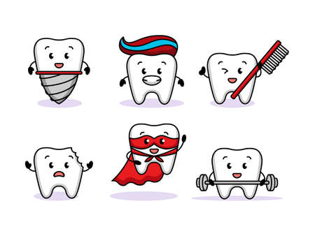 Set of cute teeth dental health mascot designのイラスト素材