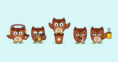 Cute owl with coffee mascot designのイラスト素材