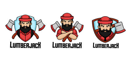 Lumberjack retro badge logo design mascotのイラスト素材