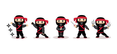 Cute ninja with black suit mascot designのイラスト素材