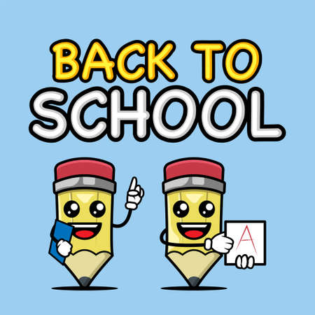 Back to school with pencil banner mascot design templateのイラスト素材