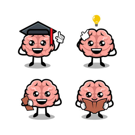 Cute brain simple mascot design illustration vector templateのイラスト素材