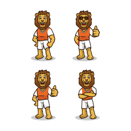 Lion with sport outfit cute mascot design illustration vector template setのイラスト素材