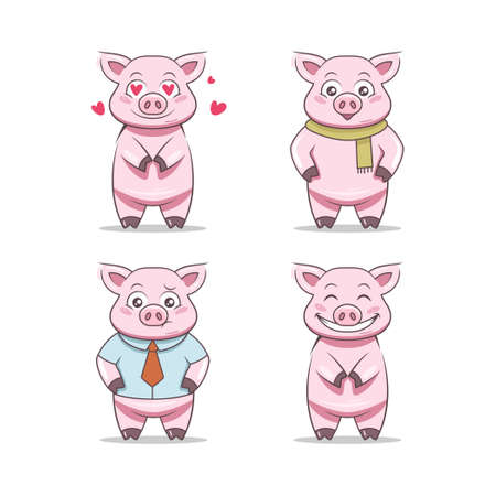 Set of Pig mascot design illustration vector templateのイラスト素材