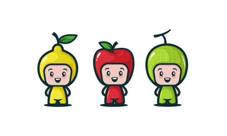 Set of cute kids with various fruit costumeのイラスト素材