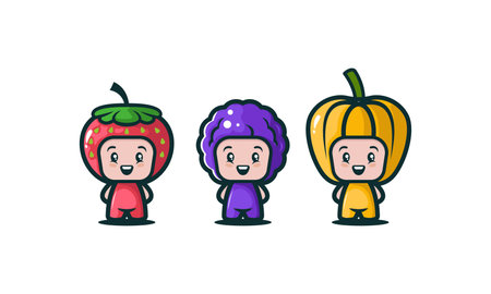 Set of cute kids with various fruit costumeのイラスト素材