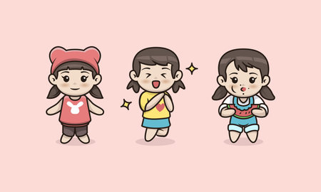 Set of kawaii cute girl design illustration vector template