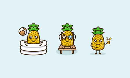 Set of cute pinneapples summer holiday design illustration vector templateのイラスト素材