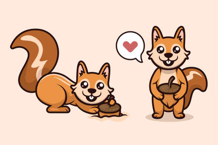 Cute squirrel find a nut design illustrationのイラスト素材