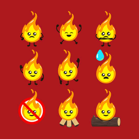 Set of cute fire mascot design illustration vector templateのイラスト素材