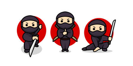 Set of cute ninja character design illustration vector templateのイラスト素材