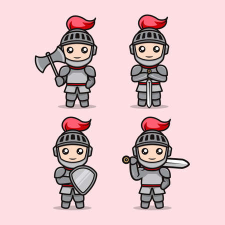 Set of cute knight mascot design illustration vector templateのイラスト素材