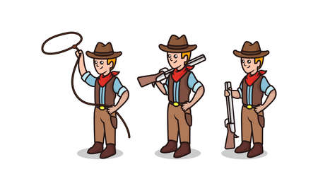 Set of cute cowboy wild west sheriff mascot design illustrationのイラスト素材